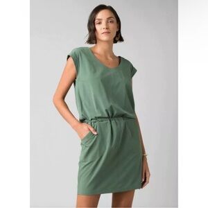 Prana Green Norma Short Cap Sleeve Elastic Waistband Green Dress Size Large